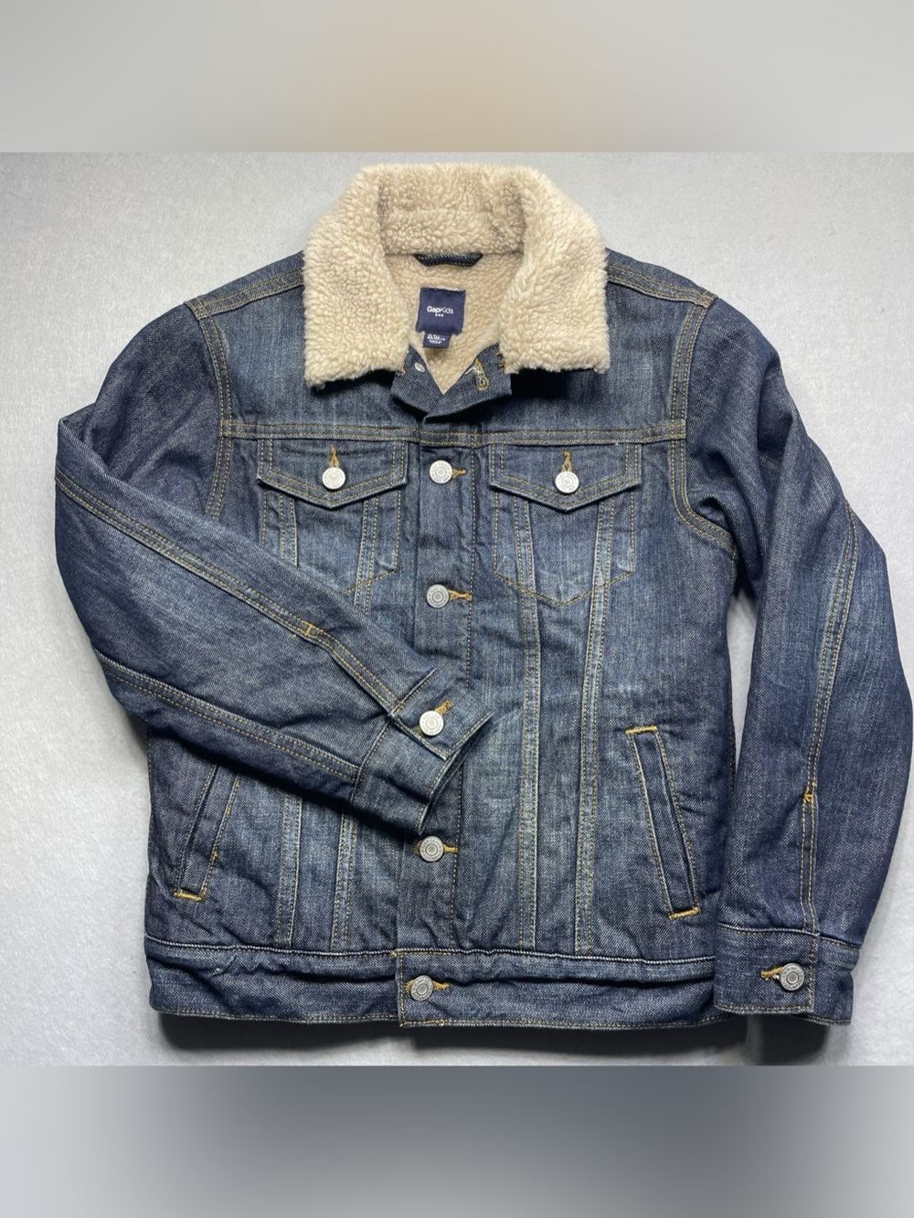 Gap Kids Sherpa-Lined Denim Trucker Jacket Dark Wash Size Large